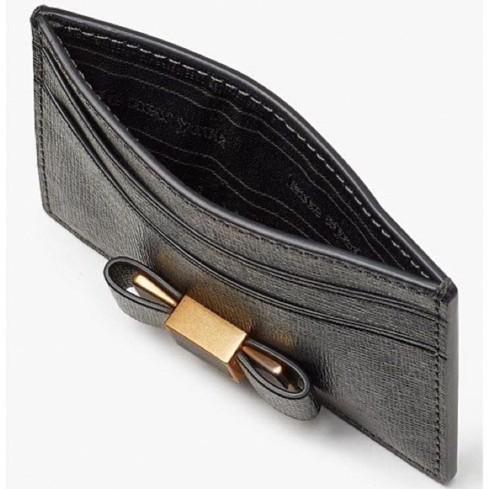 Kate Spade Black Bow Morgan Embellished Leather Card Holder - Picture 2 of 8